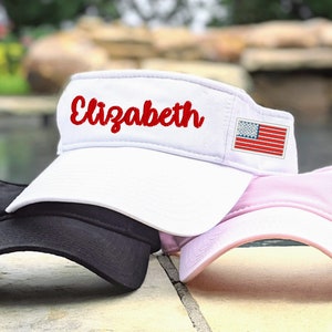 USA Flag Custom Text or Just Flag Visor, Red White Blue, Small Rectangle Shape, Cute Embroidered America 4th Fourth of July Hat, Cute Gift