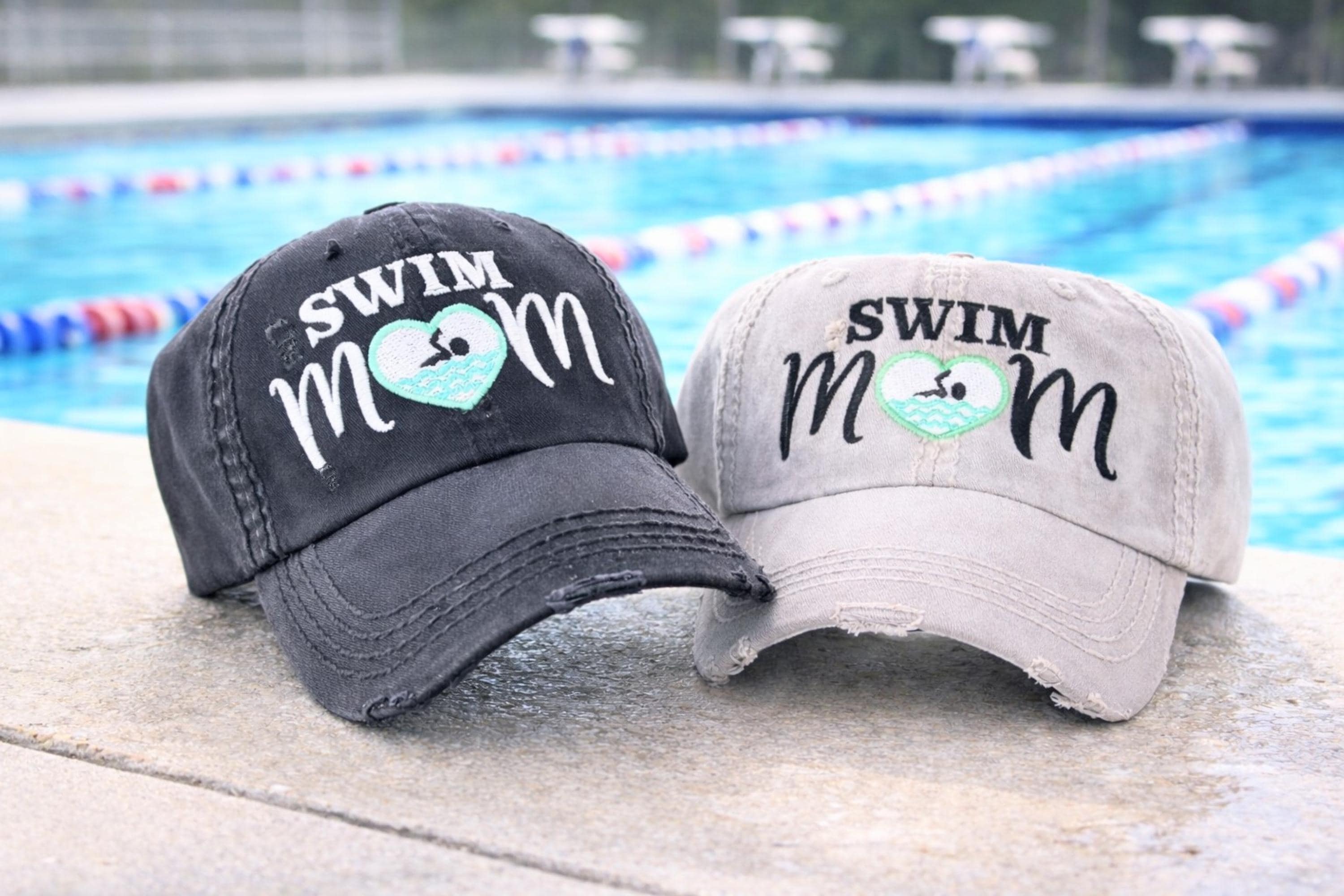 Embroidered Swim Mom Hat: Baseball Cap, Gift Clothing Present