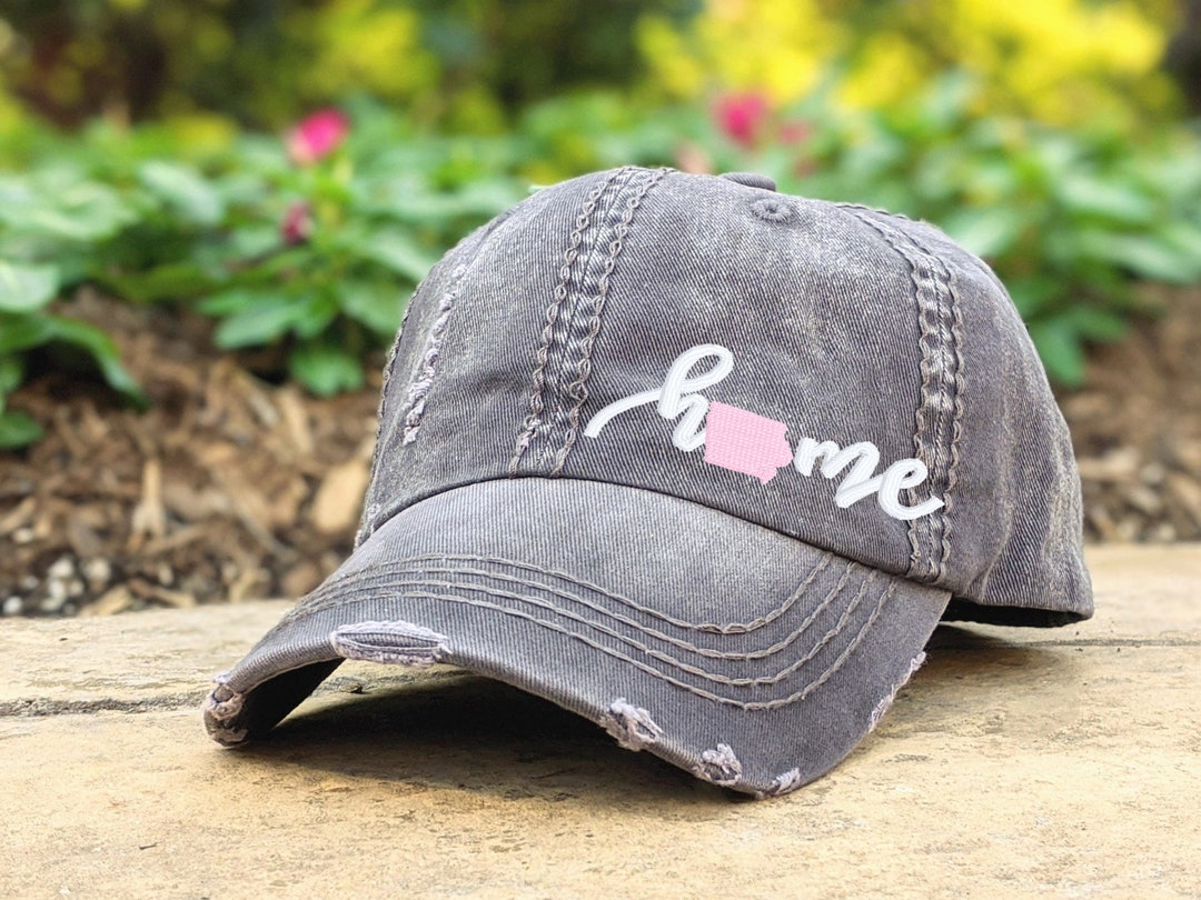 Embroidered Iowa Home Baseball Cap: Women's Distressed Hat