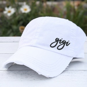 Women&#39;s Gigi Hat: Embroidered Cursive Baseball Cap, Small Cursive Script Font In Corner