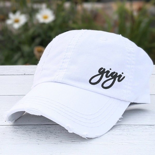 Women's gigi hat, cute small embroidered corner design gigi baseball cap, cursive font script, cute birthday mother's day gift present gift