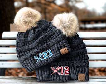 Lacrosse Beanie Fall Winter Hat: Personalized Jersey Team Player Number Cap, Embroidered