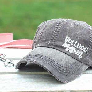 Bulldog Mom or Mama Hat: Dog Embroidered Paw Print Baseball Cap, Gift Present Clothing
