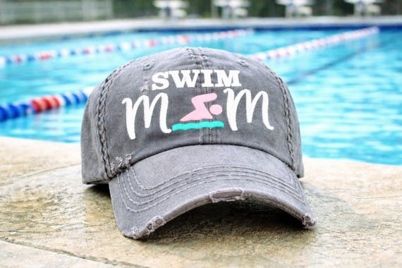 Swim Mom Baseball Cap: Embroidered Hat, Mother of Competitive Athlete Swimmer Gift Clothing