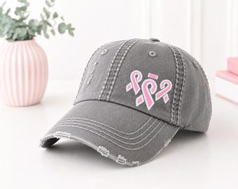 Embroidered Triple Negative Breast Cancer Ribbon Baseball Cap Hat, Gift Clothing Present
