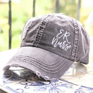 Embroidered ER Nurse Hat: Women&#39;s Distressed Baseball Cap