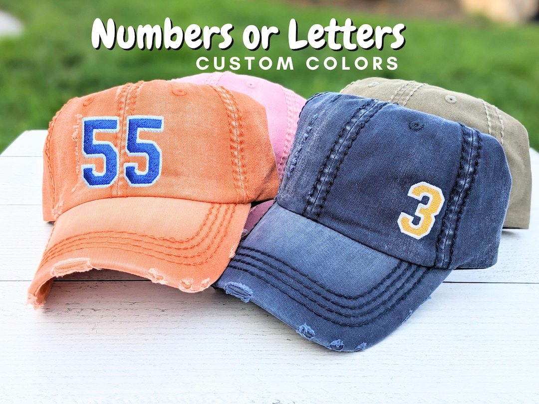 Embroidered Number Baseball Cap: Distressed Jersey Sport Style, No ...