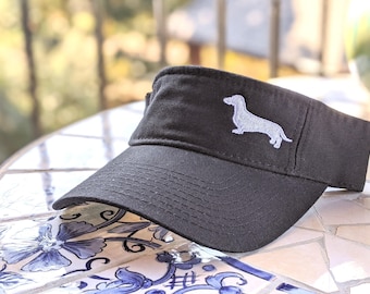 Embroidered Dachshund Visor: Custom Color Cotton Hat, Small Design in Corner