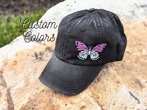 Embroidered Black‎ Cap with Colorful Butterfly Design Embroidered Colorful Butterfly Black Hat – Mota Boutique main image 4