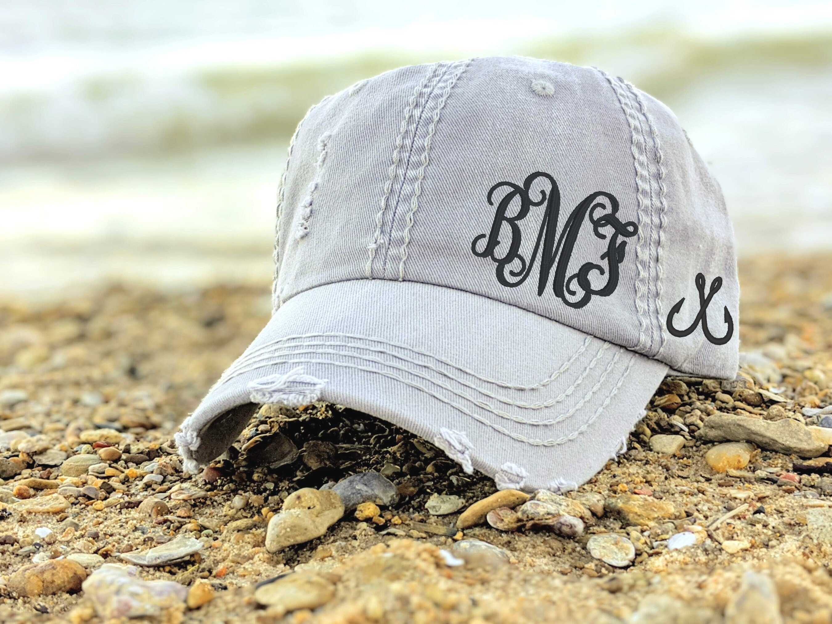 Women's Monogrammed Fish Hook Hat, Saltwater Freshwater Fishing Baseball Cap,  Cute Gift Clothes Gear for Female Girl Fisherman Wife Mom 
