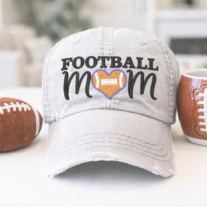 Football Mom Hat: Embroidered Heart Ball, Baseball Cap, Large Big Design, Gift Clothing Present Bild 1