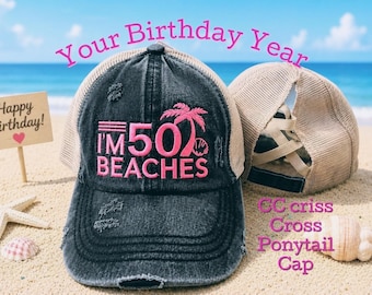 I'm your birthday year beaches hat, 21st 30th 40th 50th party, cc ponytail cap
