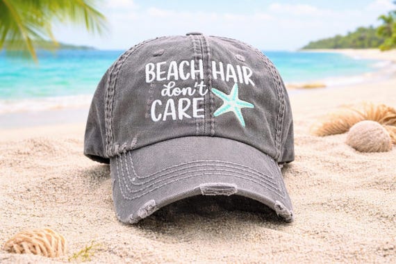 Beach Hair Don't Care Starfish Baseball Cap: Women's Hat, Funny, Gift Clothing Present Lover