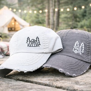 Embroidered Camping Hat: Women's Baseball Cap, Camper or Tent Design, Gift Clothing