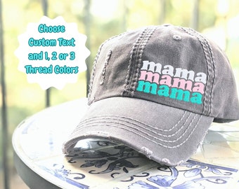 Mama or custom text name nickname hat baseball cap, lala gigi mimi nana yaya lolli grandma, retro vintage hippy groovy font gift cute her