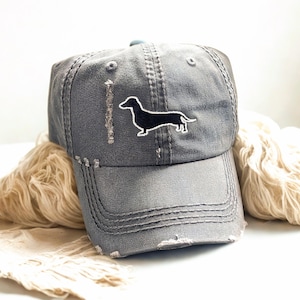 Embroidered Dachshund Baseball Cap: Women's Washed Cotton Doxie Wiener Dog Hat, Custom Colors