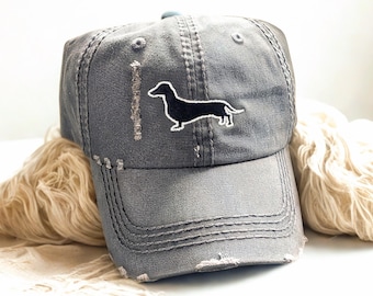Embroidered Dachshund Baseball Cap: Women's Washed Cotton Doxie Wiener Dog Hat, Custom Colors