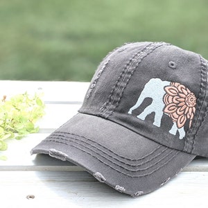 Women's Elephant Hat Baseball Cap, Embroidered Large Big Design Floral Flowers, Elephant Rescue Sanctuary Africa Trip Safari Vacation Gift