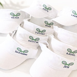 Embroidered Tennis Visor: Custom Text Racket Design, Personalized Team Player Name Wife Mom, White +