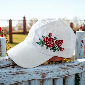 Embroidered Rose Baseball Cap: Women's Washed Cotton Floral Hat, Lots of Many Flowers