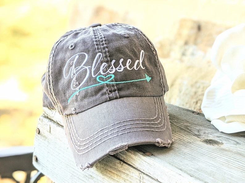 Women's Blessed Baseball Cap, Embroidered Cute Blessed Baseball Cap, Religious Jesus Christian Spiritual Clothing Present Gift Wife Friend image 1