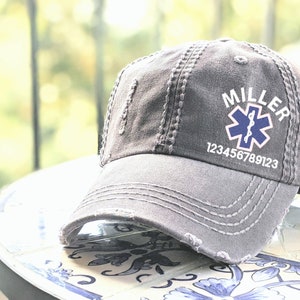 Embroidered Star of Life EMT Baseball Cap - Custom Name & Number, EMS Paramedic Gift