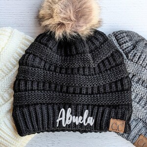 Embroidered Abuela Beanie: Custom Text Winter Hat Cap Gift, Optional Pom