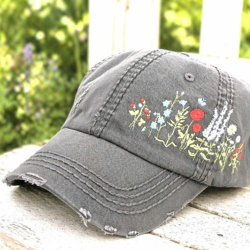 Floral Print Women\'s Baseball Cap - Gray with Multicolor Flowers Kangqifen Womens Baseball Cap Floral Pattern Mesh Trucker  main image 2