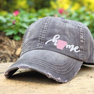 Embroidered Arkansas Home Hat: Women&#39;s Distressed Baseball Cap