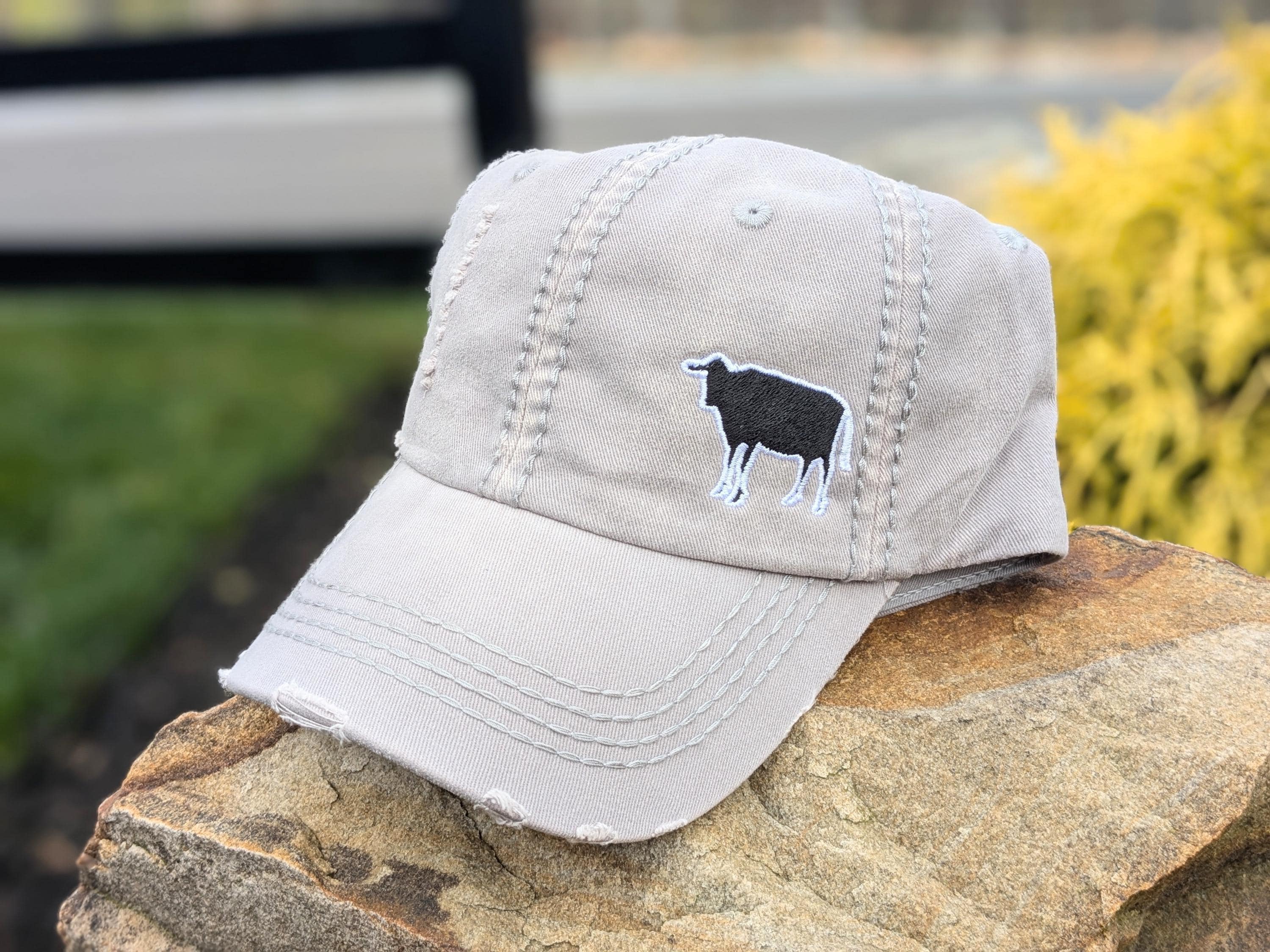 New Custom Designed Black Distressed Baseball Cap w Embroidered Cow Print Heart Faith Hat | DISTRESSED Baseball Cap OR Ponytail Hat | Custom  main image 3