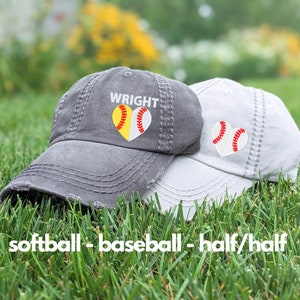 Embroidered Softball Baseball Cap: Women&#39;s Distressed Half & Half Hat