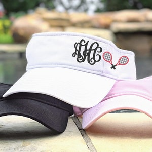 Women's Tennis Racquet Crossed Rackets Monogrammed Visor, Initials Monogram Embroidered Tennis Sun Hat, Gift for Player Mom Friend Wife