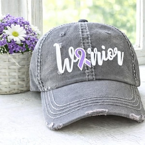 Hodgkin's Lymphoma Warrior Hat: Purple Ribbon Embroidered Baseball Cap, Support Awareness Chemotherapy