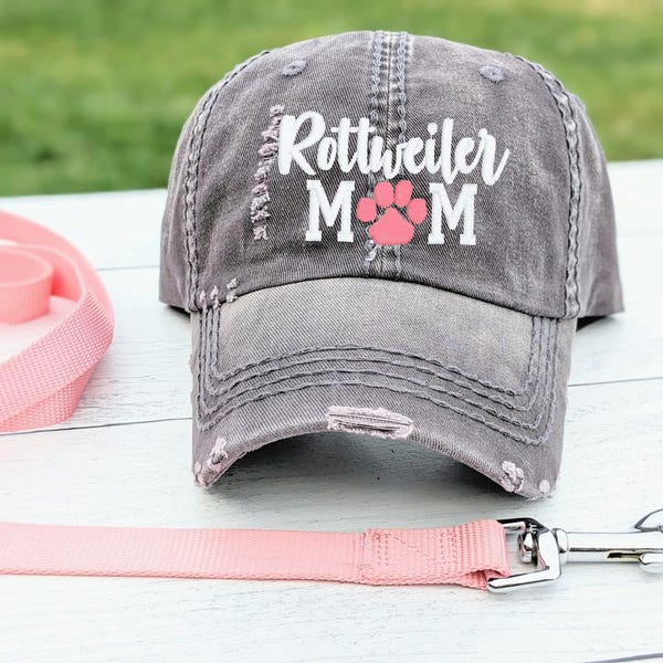 Rottweiler Mom Hat: Distressed Baseball Cap, Embroidered Dog Lover Gift