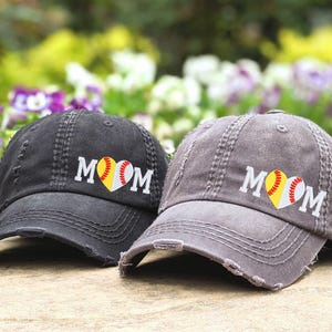 Softball And Baseball Mom Hat: Embroidered Cap, Split Half Heart Design, Gift Clothing Present