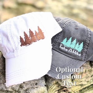 Custom Text Embroidered Hiking Cap: Women's Washed Baseball Hat Trees, Gift Clothing