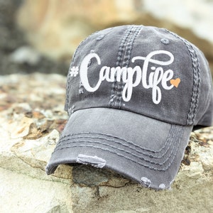 Women's #camplife hat, embroidered sewn cute camping baseball cap, gift for camper camp life outdoorsy wife mom friend, mountain hiking trip