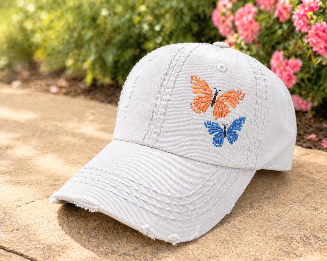 Embroidered Butterfly Baseball Cap: Custom Color Women display picture 1