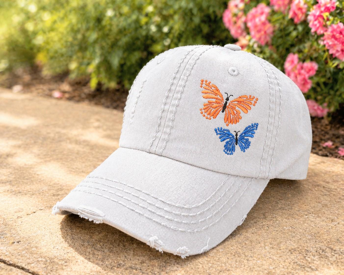 Embroidered Butterfly Baseball Cap: Custom Color Women