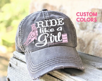 Women's barrel racing racer hat, ride like a girl baseball cap, funny cute pun embroidered, gift for daughter wife mom friend sister