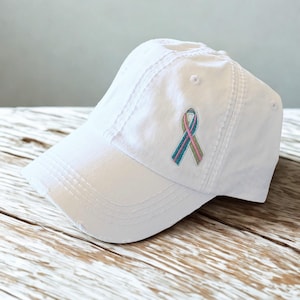 Embroidered Metastatic Breast Cancer Ribbon Hat: Cap, White More, Gift Clothing