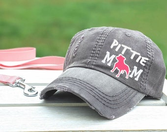 Women's pittie pitbull or pit bull dog mom or mama hat baseball cap, embroidered baseball cap, gift present clothing cute owner wife friend