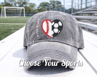 One Two Sports Heart Half Hat: Baseball Cap Split Halves, Soccer Football Hockey +, Gift