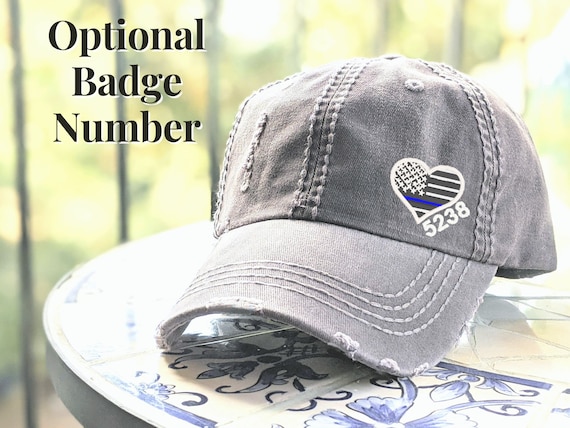 Women's Thin Blue Red More Line Hat, Badge Number, Heart Flag Police Firefighter Wife