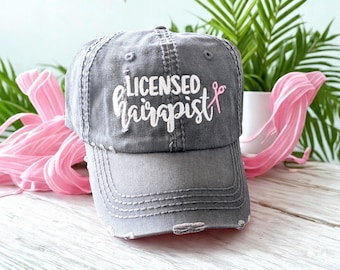Licensed Hairapist Hat: Salon Hair Stylist Hat, Embroidered Baseball Cap, Gift Clothing Present