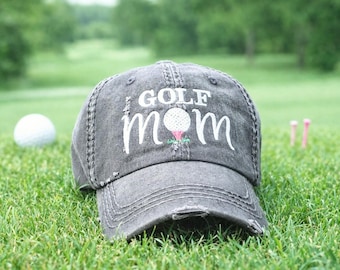 Golf Mom Embroidered Baseball Cap: Women's Hat, Ball Tee Green Accent, Gift Clothing Present