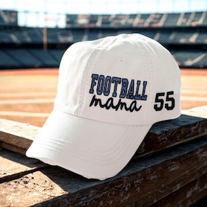 Custom Text Football Name Number Baseball Cap Hat: Personalized Jersey Team, Mom Mama, Gift