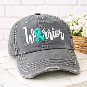 Ovarian Cancer Teal Ribbon Warrior Hat: Embroidered Baseball Cap, Support Chemotherapy
