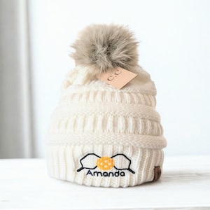 Embroidered Pickleball Winter Beanie: Pom, Regular or Ponytail Hat Cap, Rackets Optional Name Gift