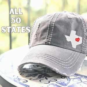50 states women's hat, texas or custom state baseball cap, hat with your state, hat with state and heart, gift for her wife cute home custom